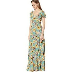 New Flynn Skye Twilight Walk Annabelle Wrap Maxi Dress Womens XS Green Yellow